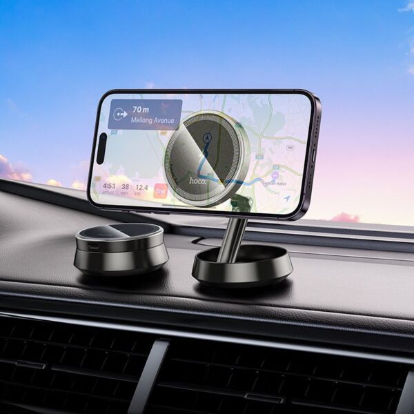 e324427e48fb11b64342c10cfc60ea0c Car holder with wireless charging for center console Hoco compatible with MagSafe 15W HW33 metal gray