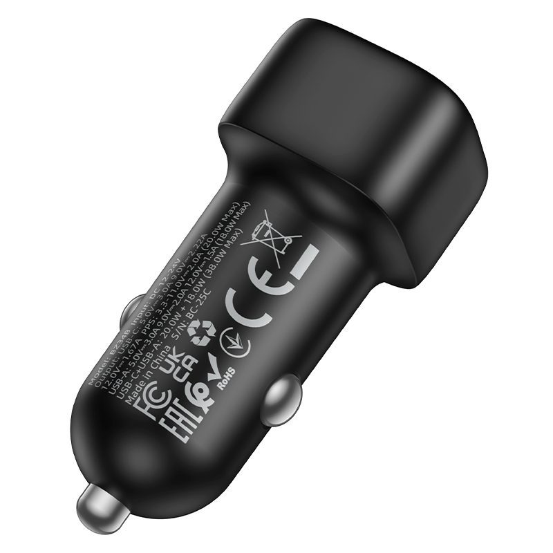 Borofone Car charger BZ34B Cloud - USB + Type C - QC 3.0 PD 38W black