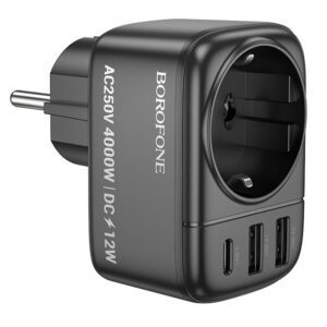 Borofone Wall charger BAC14 Wide - 2xUSB + Type C + outlet - 12W black