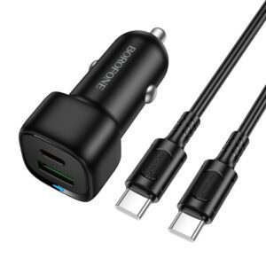 Borofone Car charger BZ34B Cloud - USB + Type C - QC 3.0 PD 38W with Type C to Type C cable black