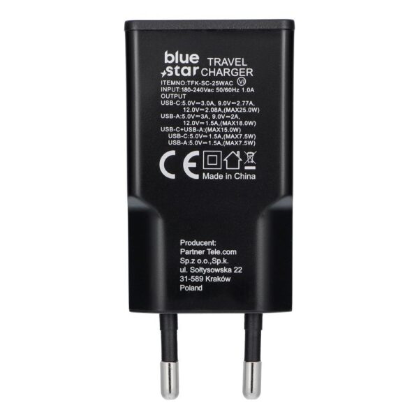 0cd4fa28fb32cadff074d327f39feb0a Travel charger Blue Star Slim GaN 1x Type C + 1x USB A PD QC4.0 3A 25W black