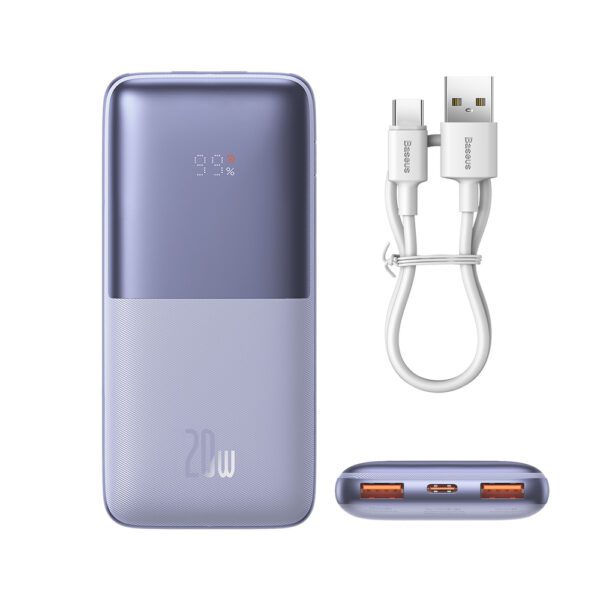 Baseus Bipow Pro Power Bank 10000mAh 20W Purple with USB Type A - USB Type C 3A 0.3m Cable (PPBD040205)eng
