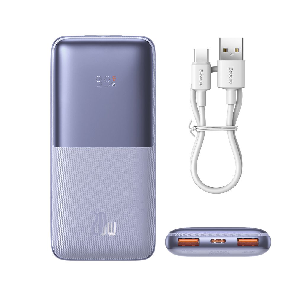 Baseus Bipow Pro Power Bank 10000mAh 20W Purple with USB Type A - USB Type C 3A 0.3m Cable (PPBD040205)eng