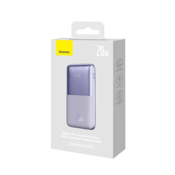 Baseus Bipow Pro Power Bank 10000mAh 20W Purple with USB Type A - USB Type C 3A 0.3m Cable (PPBD040205)eng