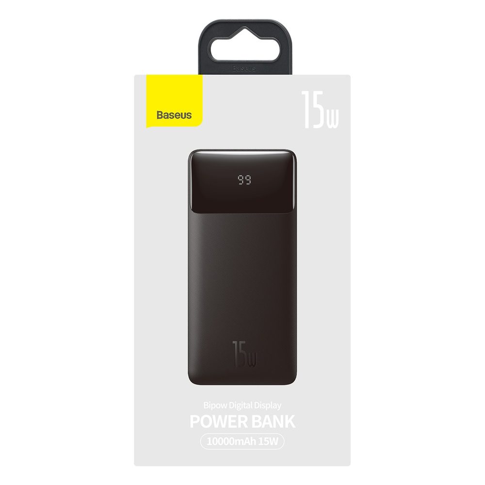 Baseus Bipow powerbank with display 10000mAh 15W black (Overseas Edition) + USB-A - Micro USB cable 0.25m black (PPBD050001)eng
