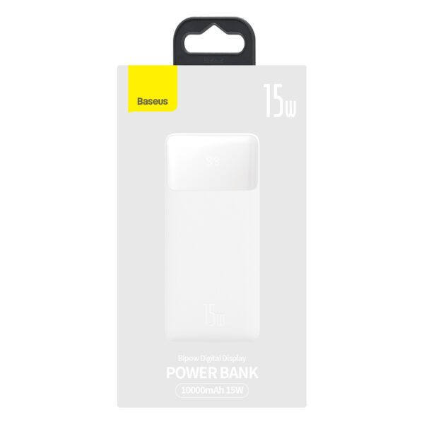 Baseus Bipow powerbank with display 10000mAh 15W white (Overseas Edition) + USB-A - Micro USB cable 0.25m white (PPBD050002)eng