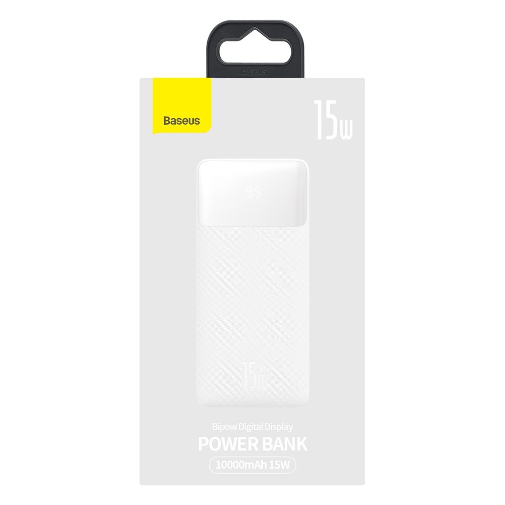 Baseus Bipow powerbank with display 10000mAh 15W white (Overseas Edition) + USB-A - Micro USB cable 0.25m white (PPBD050002)eng