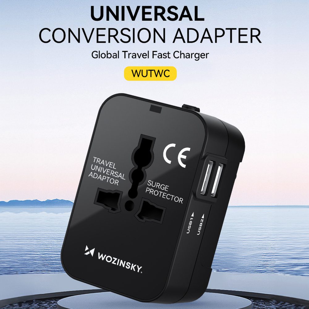 Wozinsky WUTWC Travel Adapter Universal 24W EU / US / AUS / UK / 2x USB-A - Blackeng