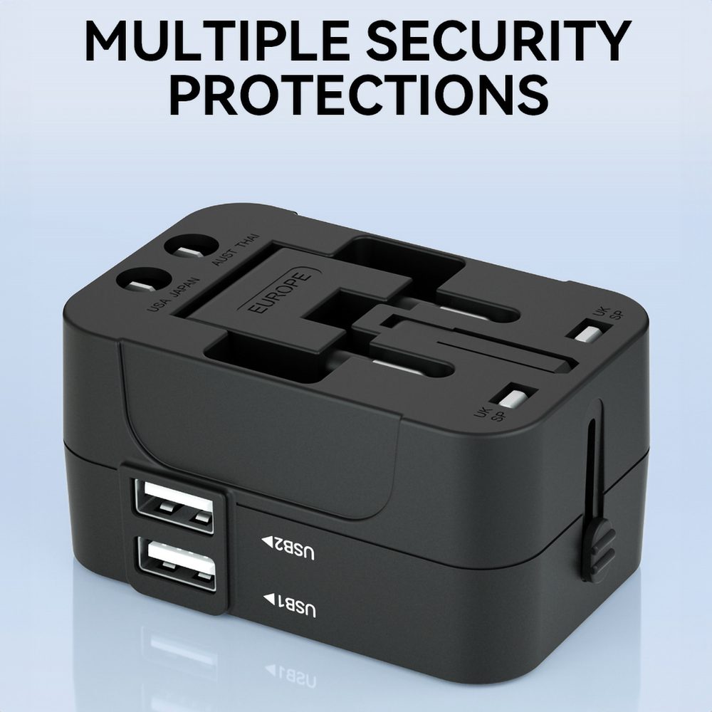 Wozinsky WUTWC Travel Adapter Universal 24W EU / US / AUS / UK / 2x USB-A - Blackeng