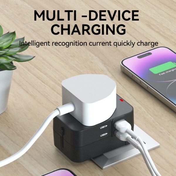Wozinsky WUTWC Travel Adapter Universal 24W EU / US / AUS / UK / 2x USB-A - Blackeng
