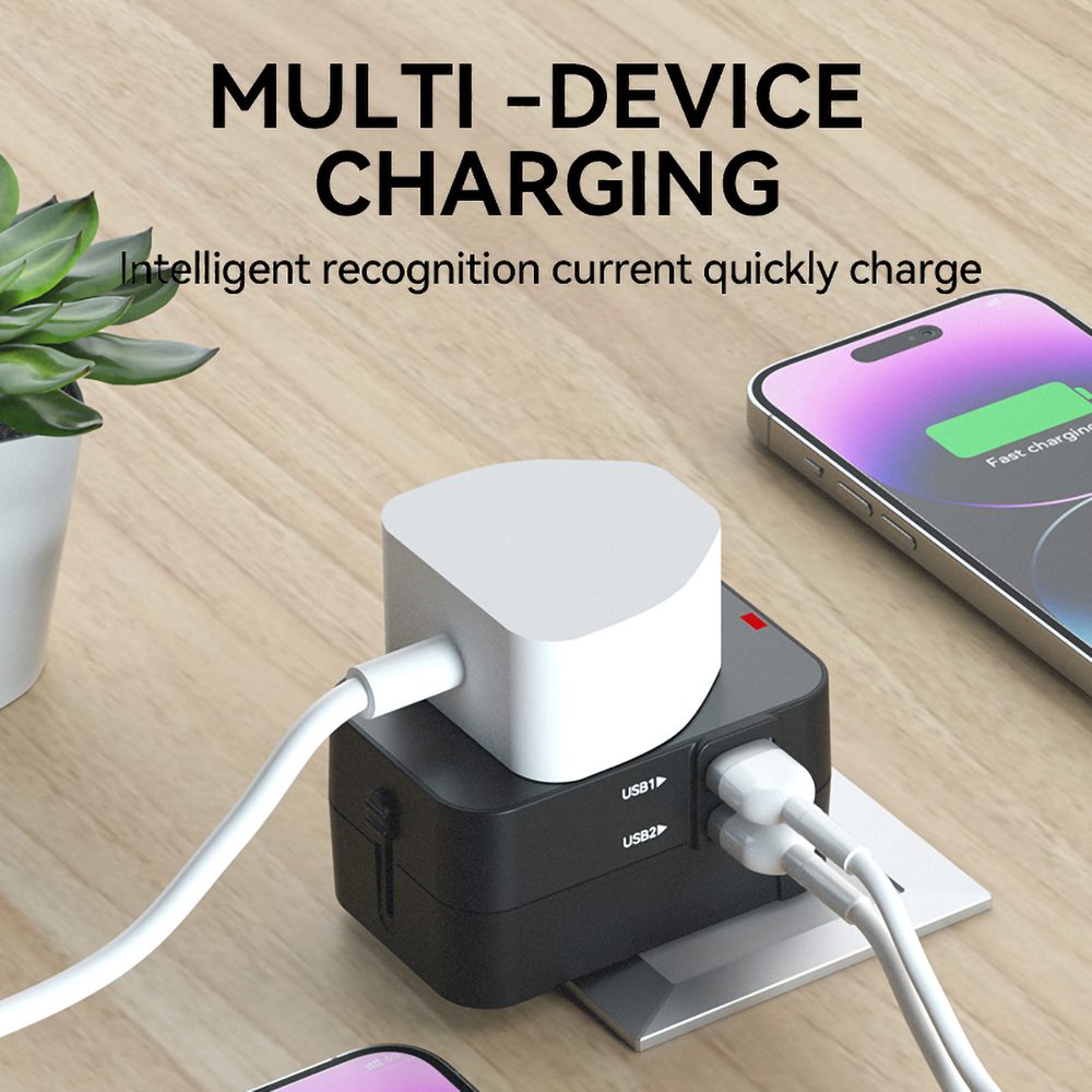 Wozinsky WUTWC Travel Adapter Universal 24W EU / US / AUS / UK / 2x USB-A - Blackeng