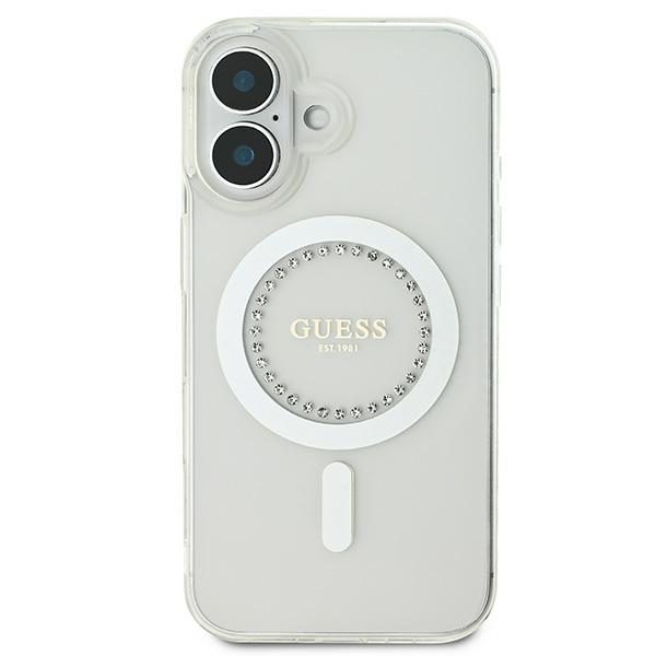 Guess IML Rhinestones MagSafe Case for iPhone 16 Plus - Whiteeng