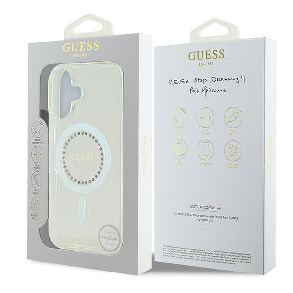 Guess IML Rhinestones MagSafe Case for iPhone 16 Plus - Whiteeng