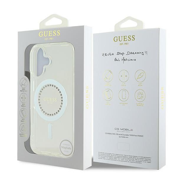 Guess IML Rhinestones MagSafe Case for iPhone 16 - Whiteeng