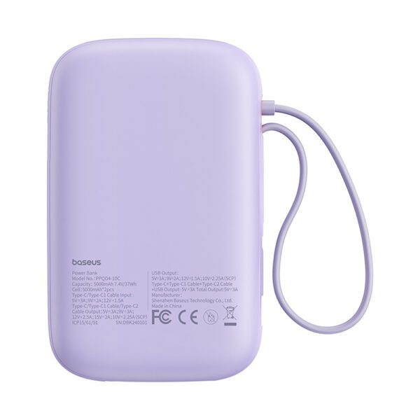 Baseus QPow 2 30W 10000mAh Power Bank with Built-in USB-C Cables - Purpleeng