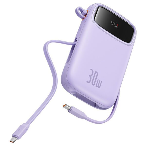 Baseus QPow 2 30W 10000mAh Power Bank with Built-in USB-C Cables - Purpleeng