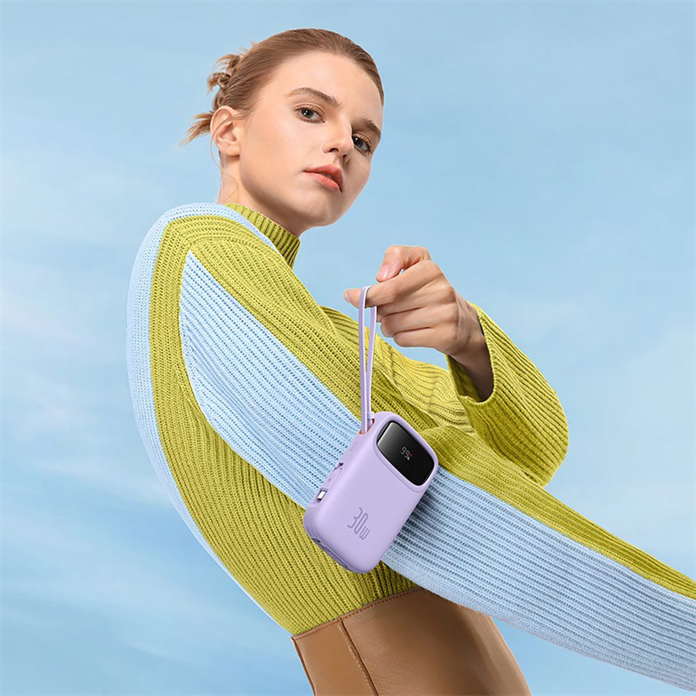 Baseus QPow 2 30W 10000mAh Power Bank with Built-in USB-C Cables - Purpleeng