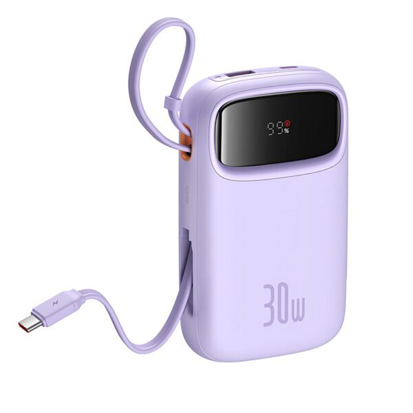 Baseus QPow 2 30W 10000mAh Power Bank with Built-in USB-C Cables - Purpleeng