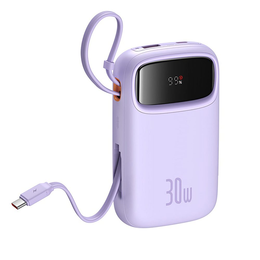 Baseus QPow 2 30W 10000mAh Power Bank with Built-in USB-C Cables - Purpleeng
