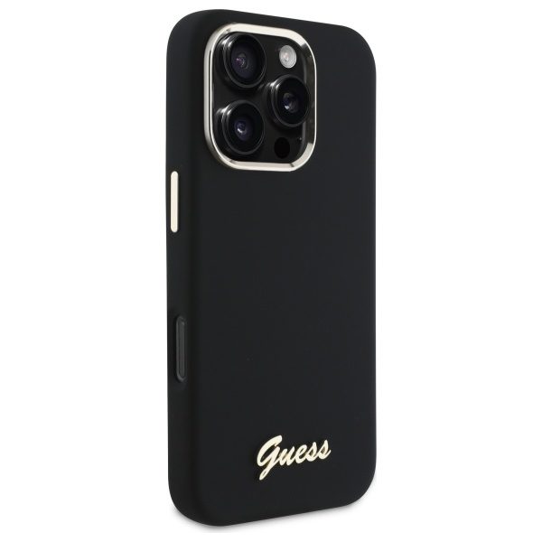 178715_4 Guess Silicone Script Metal Logo & Frame Case for iPhone 16 Pro - Blackeng
