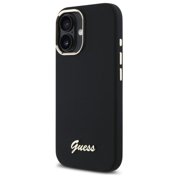 178723_2 Guess Silicone Script Metal Logo & Frame Case for iPhone 16 - Blackeng