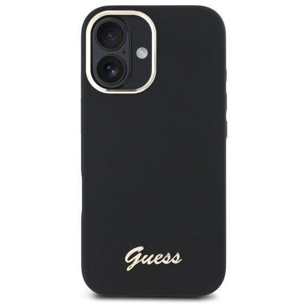 178723_3 Guess Silicone Script Metal Logo & Frame Case for iPhone 16 - Blackeng