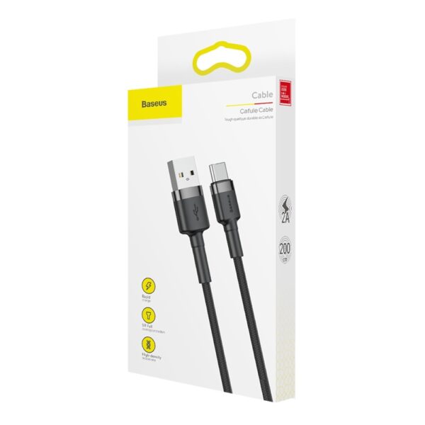 Baseus Cafule Cable durable nylon cable USB / USB-C QC3.0 2A 2M black-gray (CATKLF-CG1)eng
