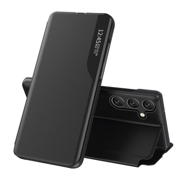 Eco Leather View Case for Samsung Galaxy S25 with Flip Stand - Blackeng