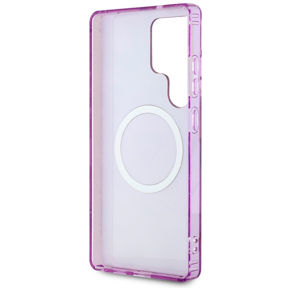 Guess Glitter Flowers Triangle Buttons MagSafe case for Samsung Galaxy S25 Ultra - purpleeng