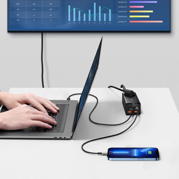 196001_10 Baseus GaN3 Pro 100W EU Charging Station + 2 x USB-A + 2 x USB-C with 1m Cable Baseus Xiaobai USB-C 100W - Blackeng