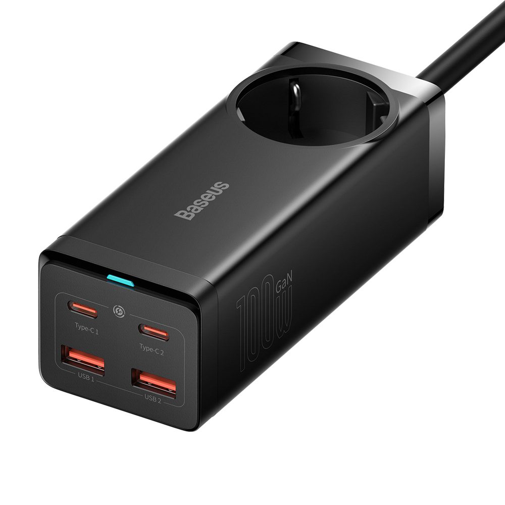 196001_2 Baseus GaN3 Pro 100W EU Charging Station + 2 x USB-A + 2 x USB-C with 1m Cable Baseus Xiaobai USB-C 100W - Blackeng