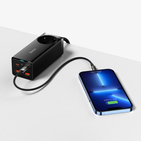 196001_9 Baseus GaN3 Pro 100W EU Charging Station + 2 x USB-A + 2 x USB-C with 1m Cable Baseus Xiaobai USB-C 100W - Blackeng