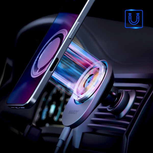 Car air vent holder 3mk Hardy AeroCharger 15W Qi2/MagSafe - blackeng