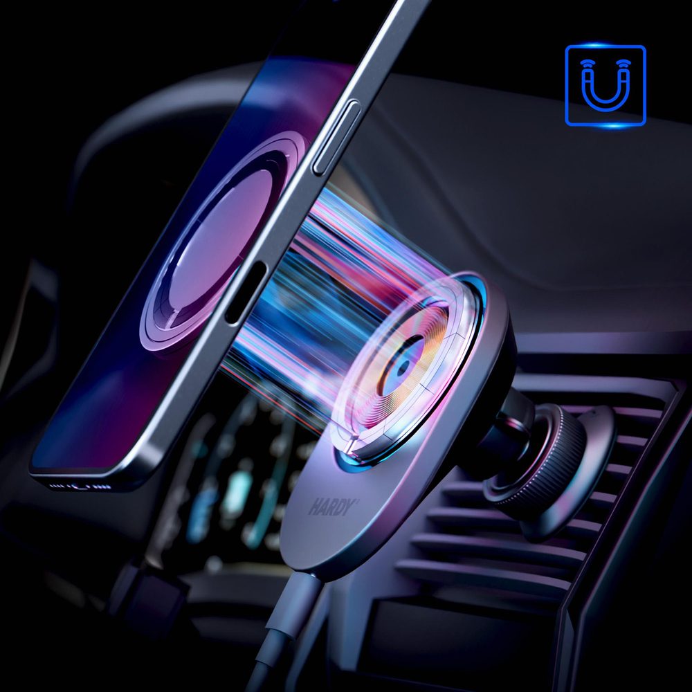 Car air vent holder 3mk Hardy AeroCharger 15W Qi2/MagSafe - blackeng