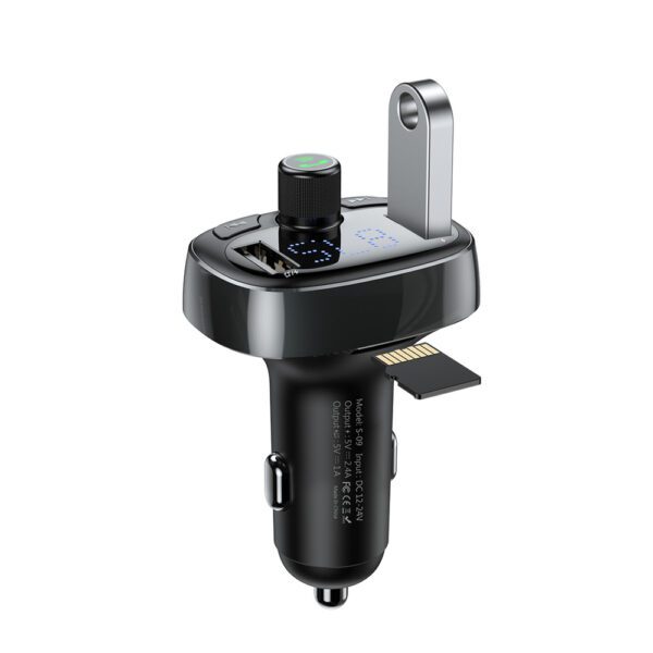 199502_5 Baseus S-09 FM Transmitter with Bluetooth and MP3 Player USB-A microSD - Blackeng