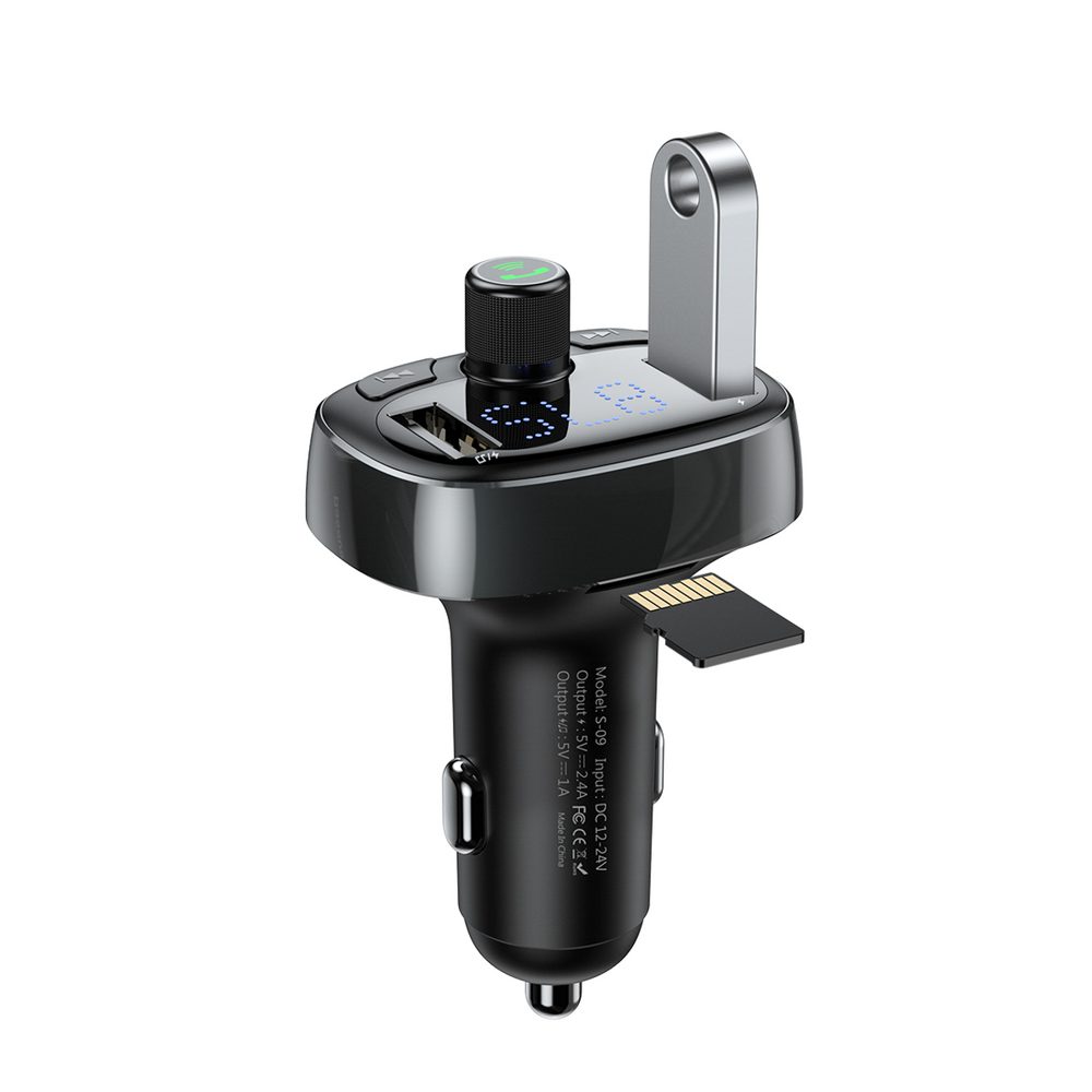199502_5 Baseus S-09 FM Transmitter with Bluetooth and MP3 Player USB-A microSD - Blackeng