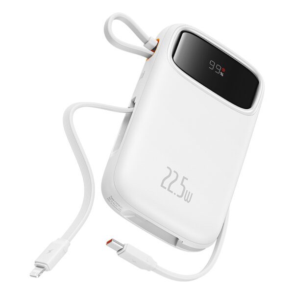 Baseus Qpow2 20000mAh 22.5W Powerbank with Dual Cable with Digital Display + Baseus Simple USB-C 3A Cable 0.3m (White) - Whiteeng
