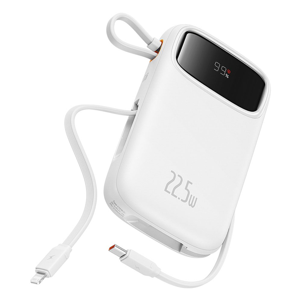 Baseus Qpow2 20000mAh 22.5W Powerbank with Dual Cable with Digital Display + Baseus Simple USB-C 3A Cable 0.3m (White) - Whiteeng
