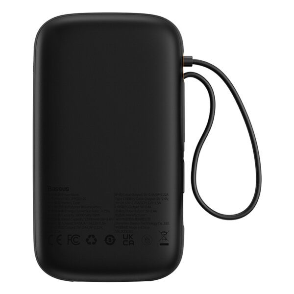 Baseus Qpow2 20000mAh 22.5W Powerbank with Dual Cable with Digital Display + Baseus Simple USB-C 3A Cable 0.3m (Black) - Blackeng
