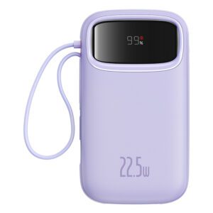 Baseus Qpow2 20000mAh 22.5W Powerbank with Dual Cable with Digital Display + Baseus Simple USB-C 3A Cable 0.3m (White) - Purpleeng