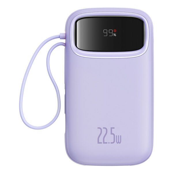 199505_1 Baseus Qpow2 20000mAh 22.5W Powerbank with Dual Cable with Digital Display + Baseus Simple USB-C 3A Cable 0.3m (White) - Purpleeng