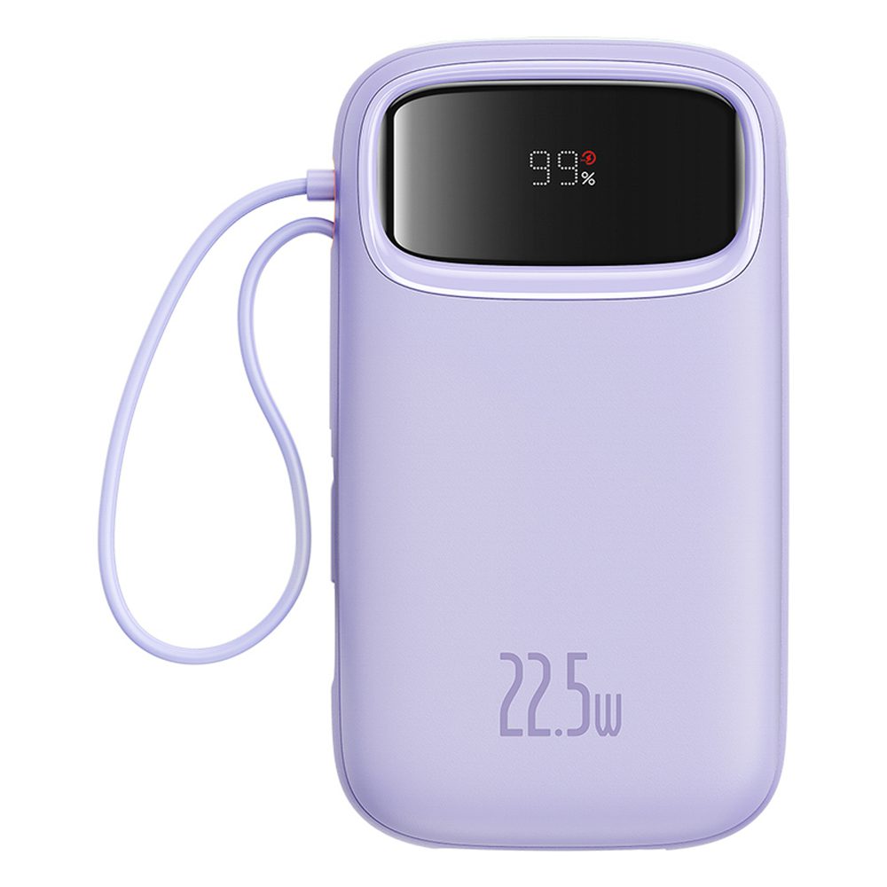 199505_1 Baseus Qpow2 20000mAh 22.5W Powerbank with Dual Cable with Digital Display + Baseus Simple USB-C 3A Cable 0.3m (White) - Purpleeng