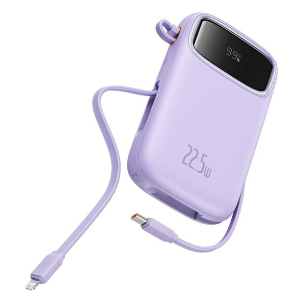 199505_4 Baseus Qpow2 20000mAh 22.5W Powerbank with Dual Cable with Digital Display + Baseus Simple USB-C 3A Cable 0.3m (White) - Purpleeng