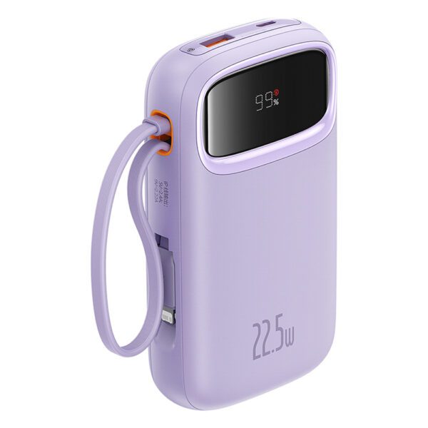 199505_5 Baseus Qpow2 20000mAh 22.5W Powerbank with Dual Cable with Digital Display + Baseus Simple USB-C 3A Cable 0.3m (White) - Purpleeng