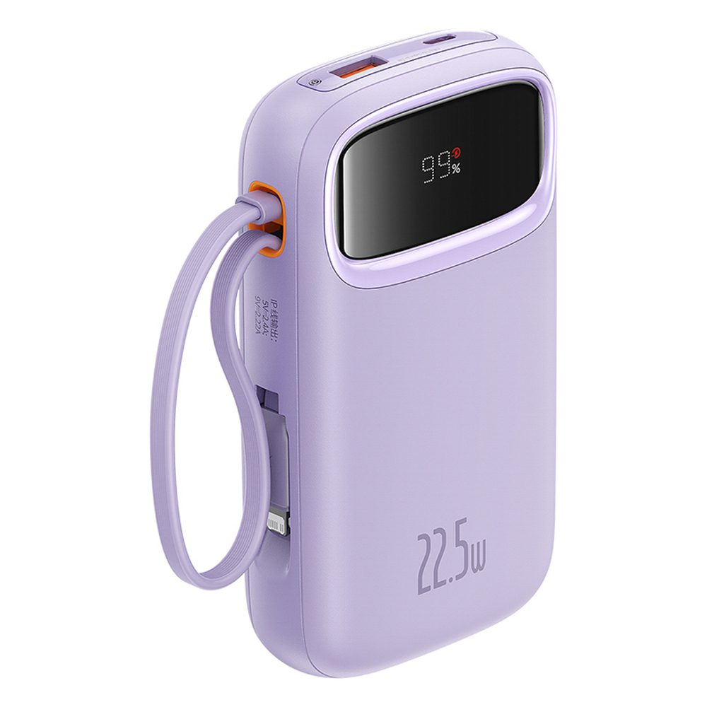 199505_5 Baseus Qpow2 20000mAh 22.5W Powerbank with Dual Cable with Digital Display + Baseus Simple USB-C 3A Cable 0.3m (White) - Purpleeng