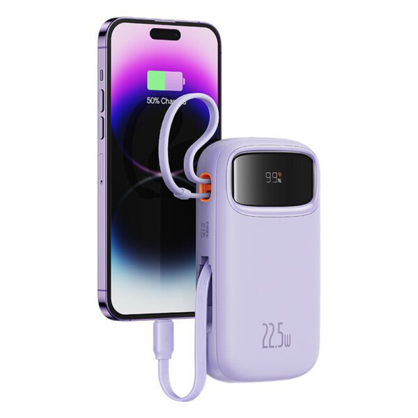 199505_7 Baseus Qpow2 20000mAh 22.5W Powerbank with Dual Cable with Digital Display + Baseus Simple USB-C 3A Cable 0.3m (White) - Purpleeng