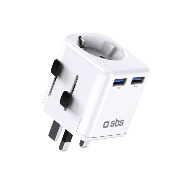 SBS universal travel adapter - EU 2xUSB-A - whiteeng