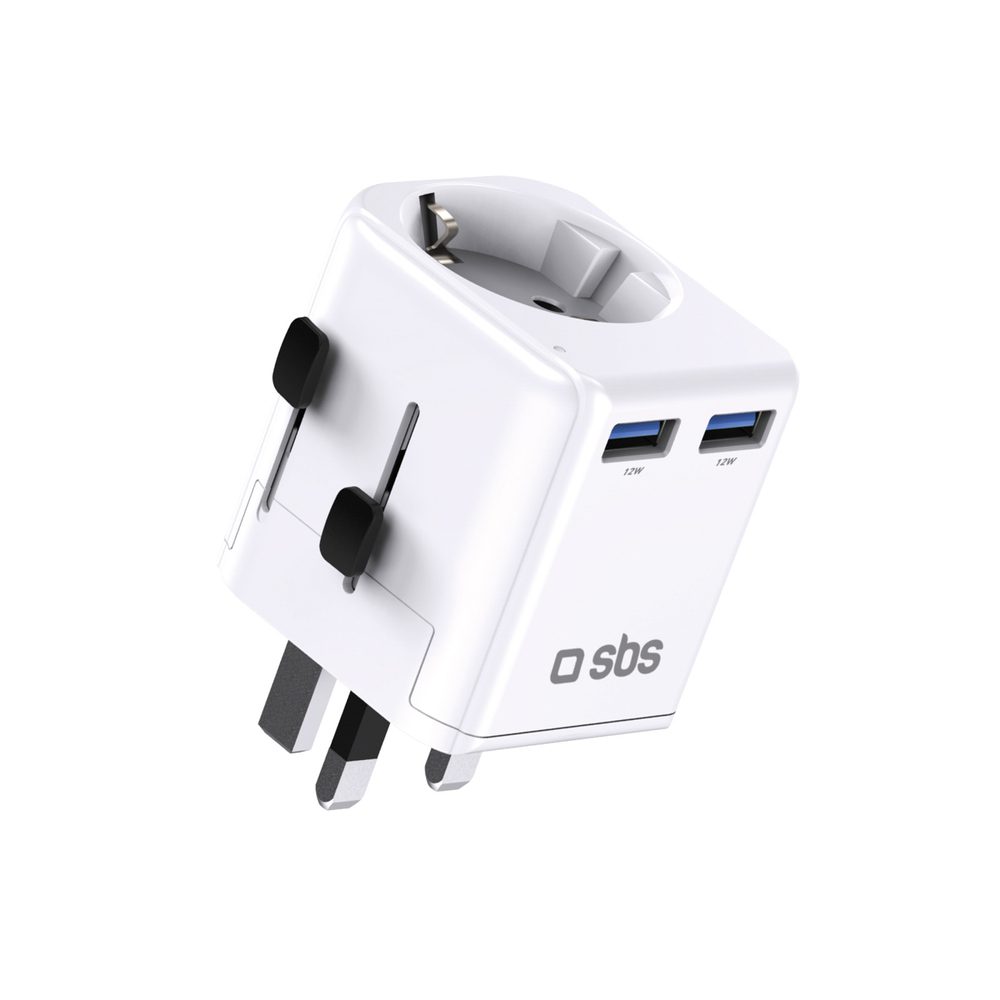 SBS universal travel adapter - EU 2xUSB-A - whiteeng