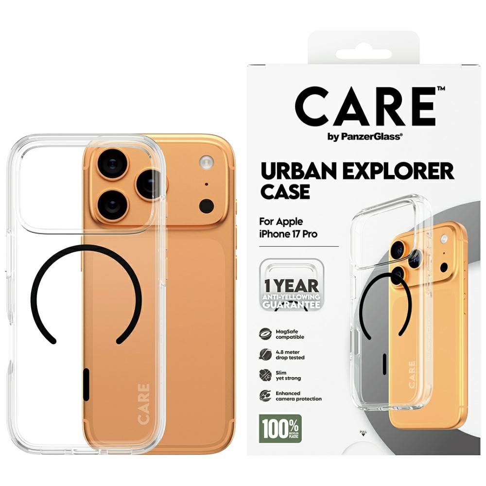 CARE by PanzerGlass Flagship Urban Explorer Case w. Black MagSafe for iPhone 17 Pro - Transparenteng