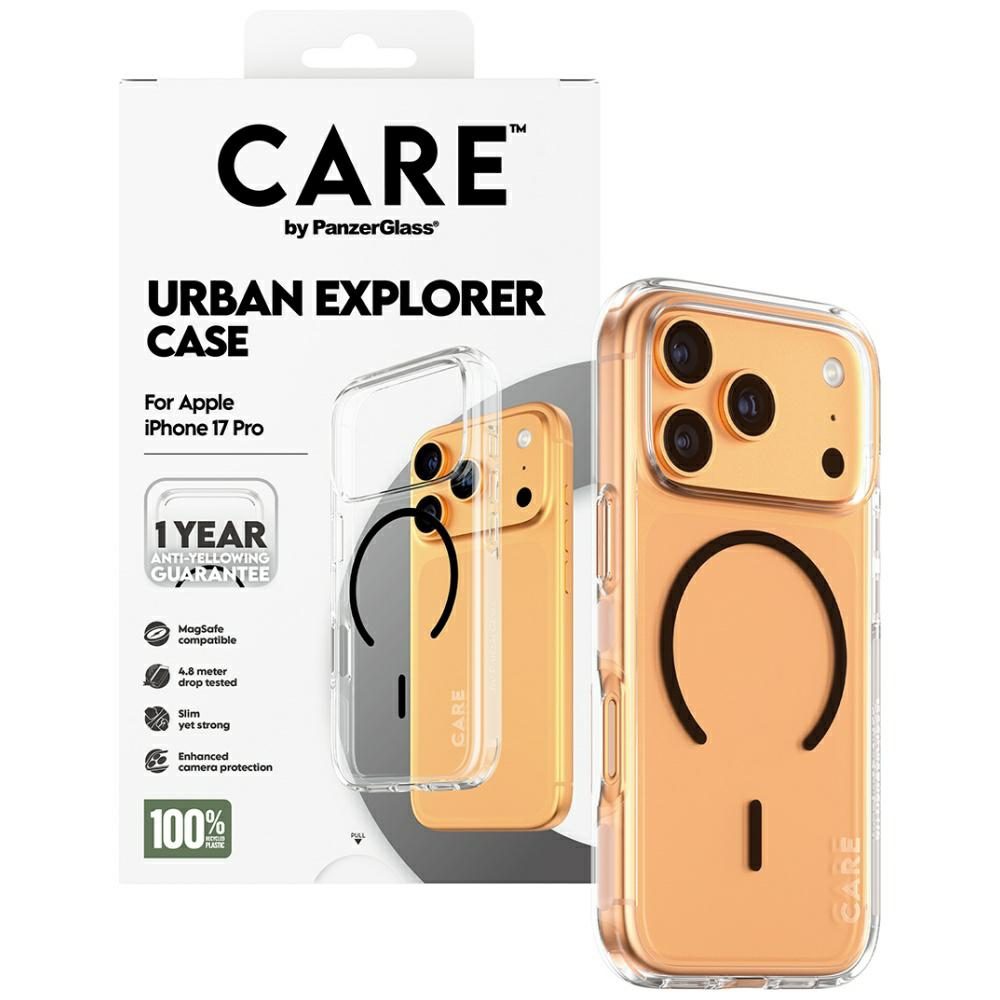 CARE by PanzerGlass Flagship Urban Explorer Case w. Black MagSafe for iPhone 17 Pro - Transparenteng